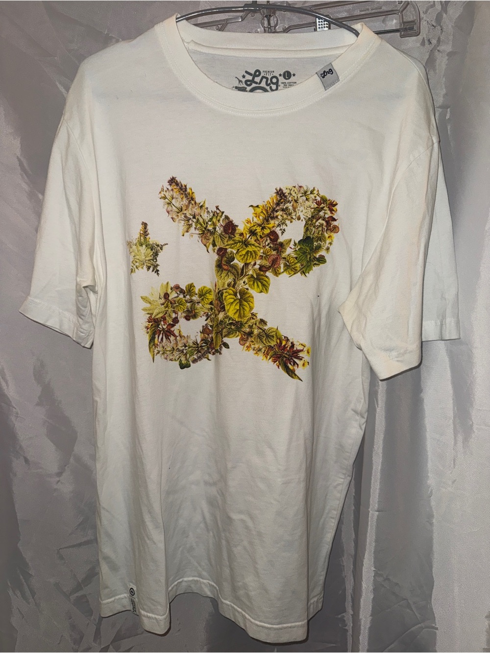 LRG White Tee with Yellow & Green Floral Emblem